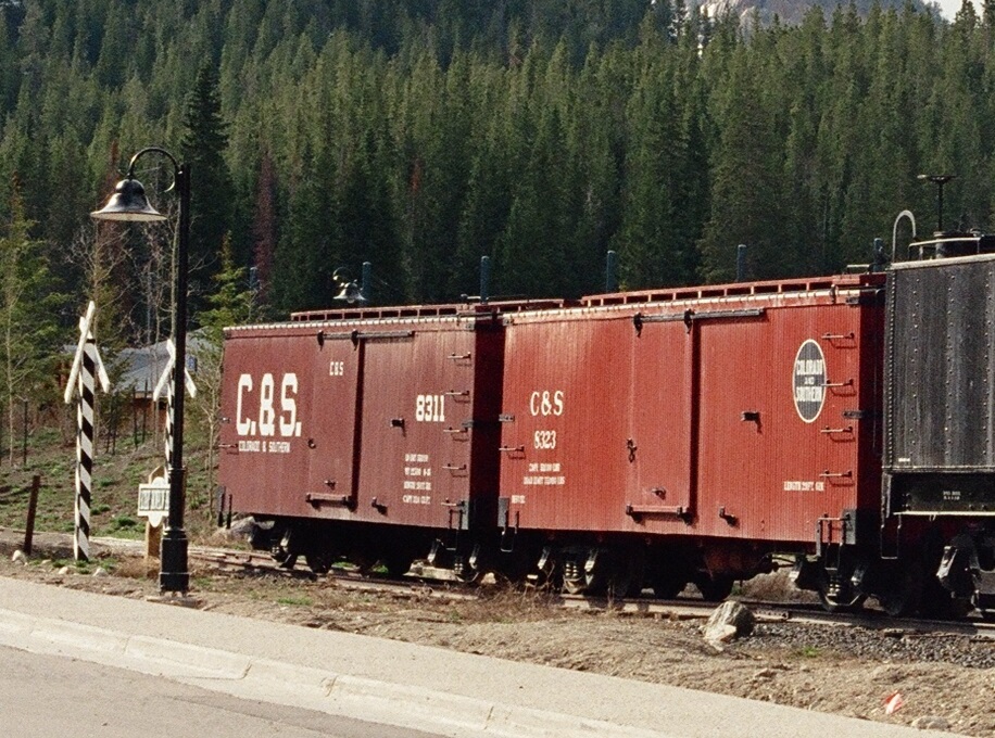 WP&amp;YR Flatcars built into replicas of C&amp;S Boxcars 8323 &amp; 8311 at Breckenridge(1999).jpg
