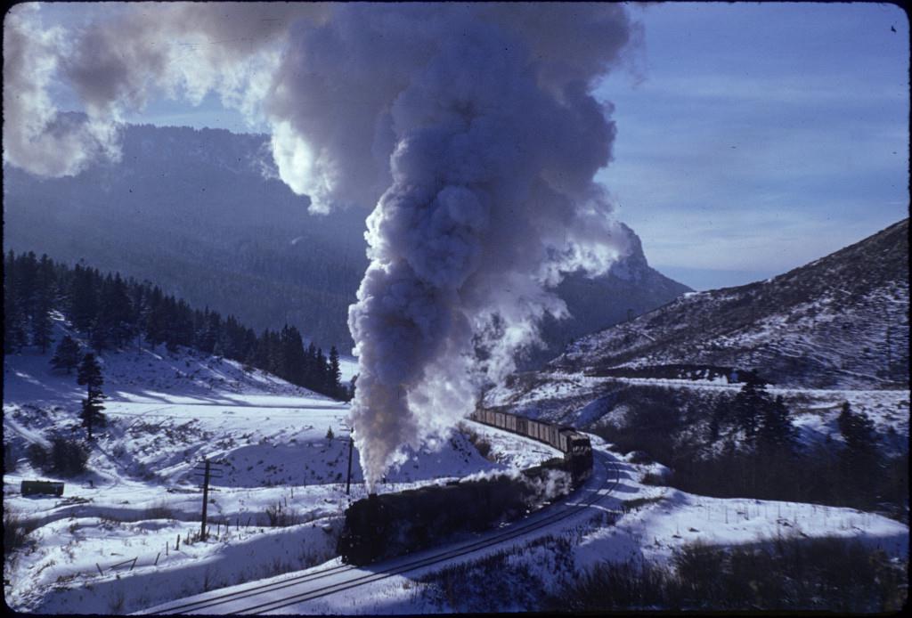 NP 5104 train 602 Bozeman Hill near Chestnut, MT Jan 1940- Bill Wolverton photo at U of Utah.jpg